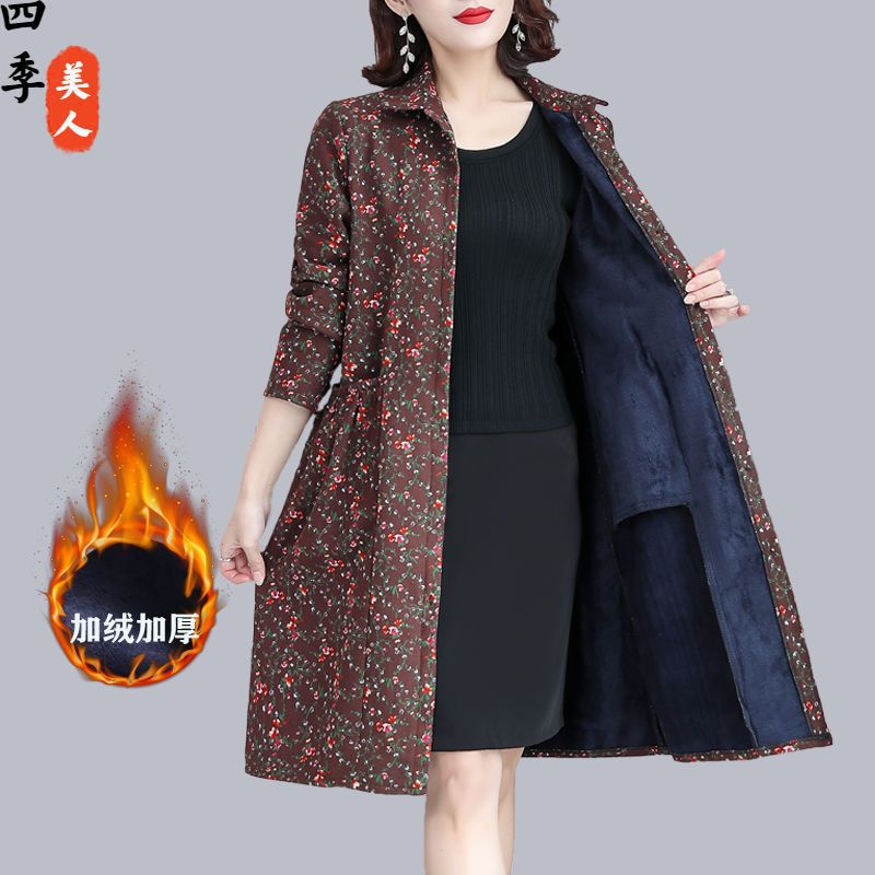 中老年女装加绒加厚风衣外套女秋冬新款显瘦妈妈装中长款冬季外套