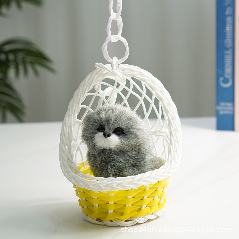 노란색 교수형 바구니 + 회색 개가 짖을 수 있습니다