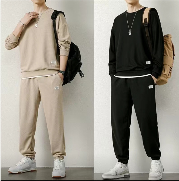 Pants men's autumn and winter casual warm polar fleece trousers Korean style solid color trendy all-match drawstring ankle-tied pants Hong Kong style