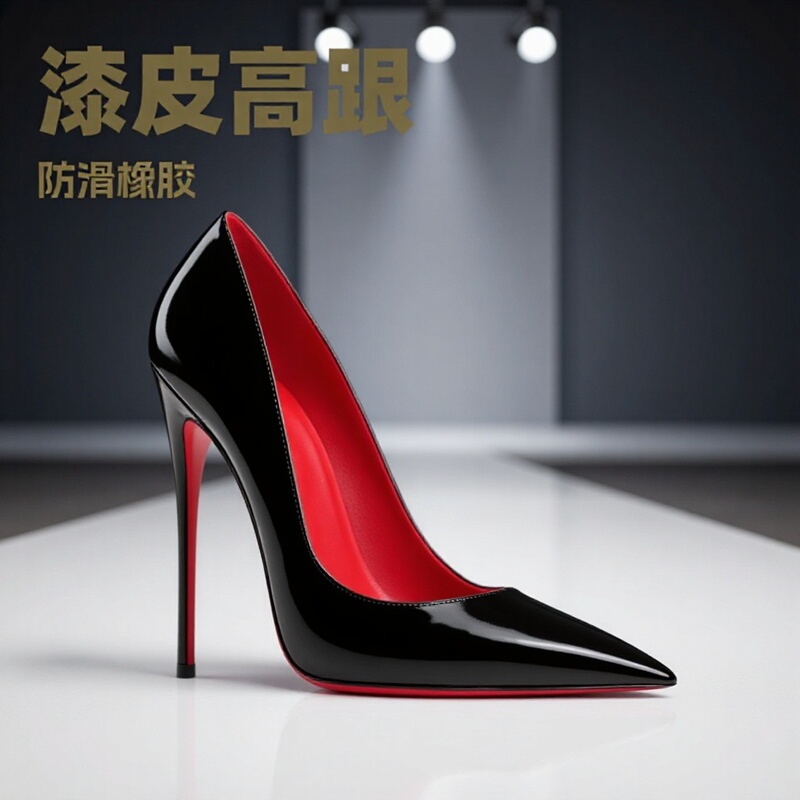 Red-Soled High Heels 12cm 2026 New Patent Leather Commuter Style Stiletto Shoes Red Lining Shallow Pointed Toe Women's Shoes