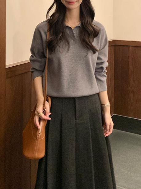 pusuemde 慵懒基因 polo领套头毛衣女秋季宽松慵懒长袖针织衫上衣|undefined