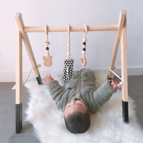 Cross-border ins decoration Nordic style children's toys wooden fitness equipment ornaments newborn baby baby fitness rack