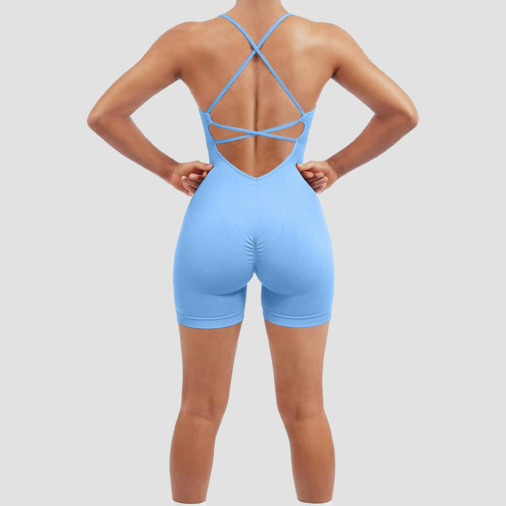 Ropa de fitness de una pieza con espalda de belleza de comercio exterior pantalones de yoga sexy ajustados y delgados deportes fitness ropa de yoga de una pieza con cuello halter