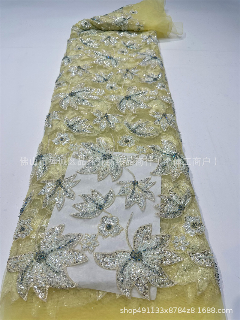 Bordado de tubo de cuentas Industria pesada Lujo Color Diamond Bordado Tela Vestido de novia Cena Vestido de dama Tela de encaje image 9