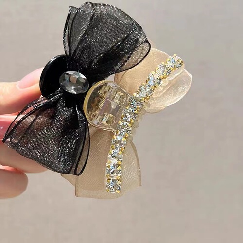 Xiaoxiangfeng double-sided bow tie clip mesh rhinestone claw clip bangs side clip ponytail booster artifact shark clip
