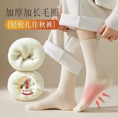 严选厚袜子女士秋冬季加绒保暖中筒毛圈袜纯色月子袜毛巾居家长袜