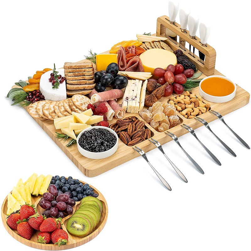 Amazon Cheese Board Set with Knife, Cheese Board with Knife Holder, Cutting Board, Four Knives, Six Forks, Foldable and Portable