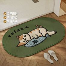 亚麻吸水地垫可爱卡通小猫浴室进门防滑耐脏脚垫家用卫生间速干垫