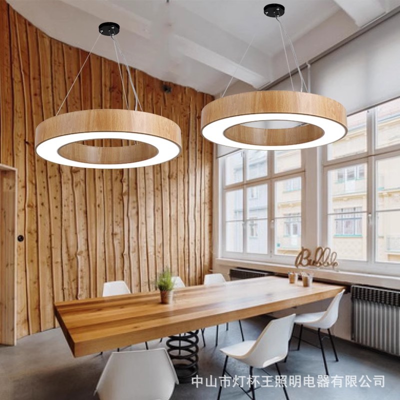 Diseño de madera led lámpara de modelado creativa hexagonal redonda y oficina supermercado gimnasio industrial viento lámpara de forma