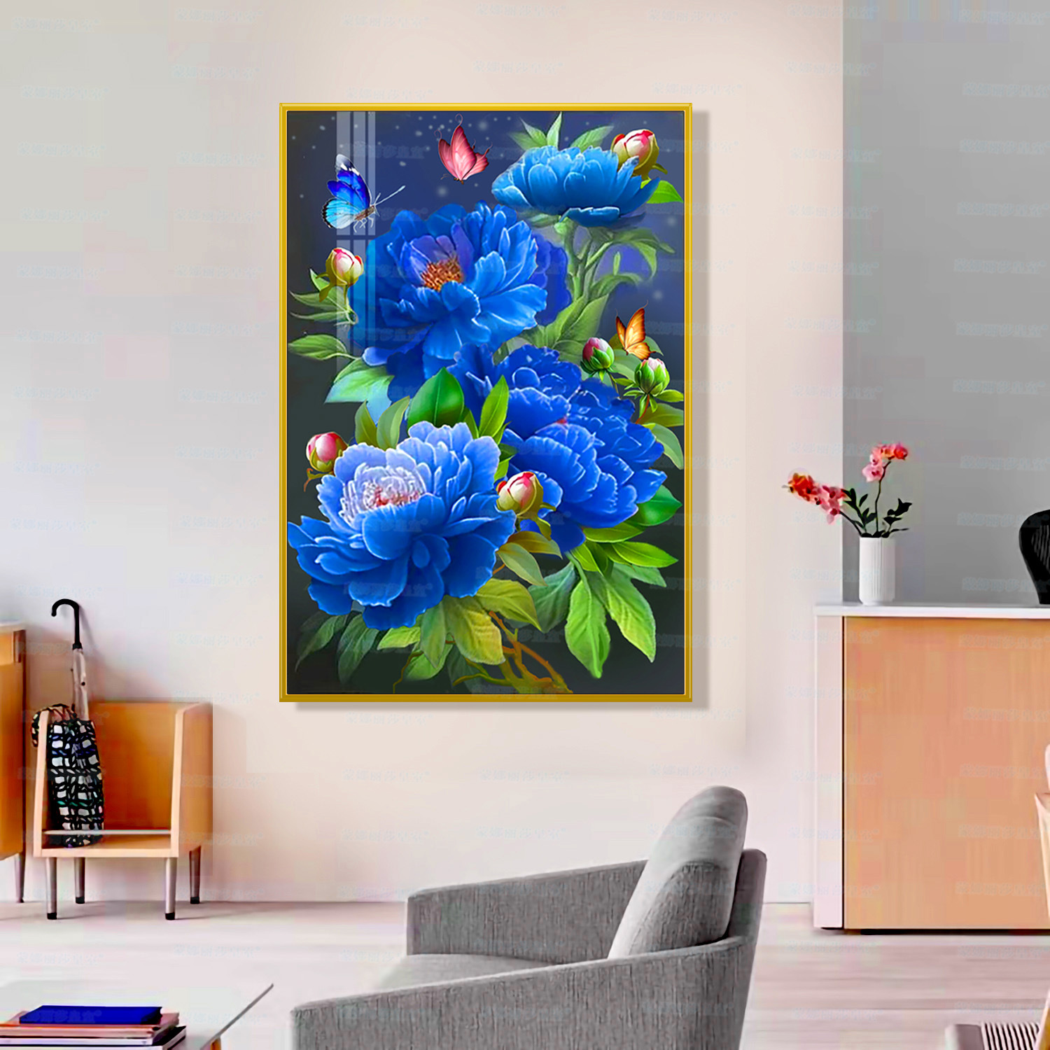 Mona Lisa real Cruz puntada azul peonía nueva flor bordado vertical hecho a mano pintura decorativa hilo bordado image 3