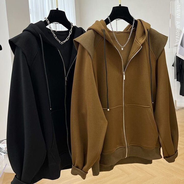 Plus Size 150kg Casual Hooded Zip-Up Sweatshirt for Women, Loose and Versatile Cardigan Jacket for Spring and Autumn Plus Size 150kg Casual Hooded Zip-Up Sweatshirt for Women, Loose and Versatile Cardigan Jacket for Spring and Autumn