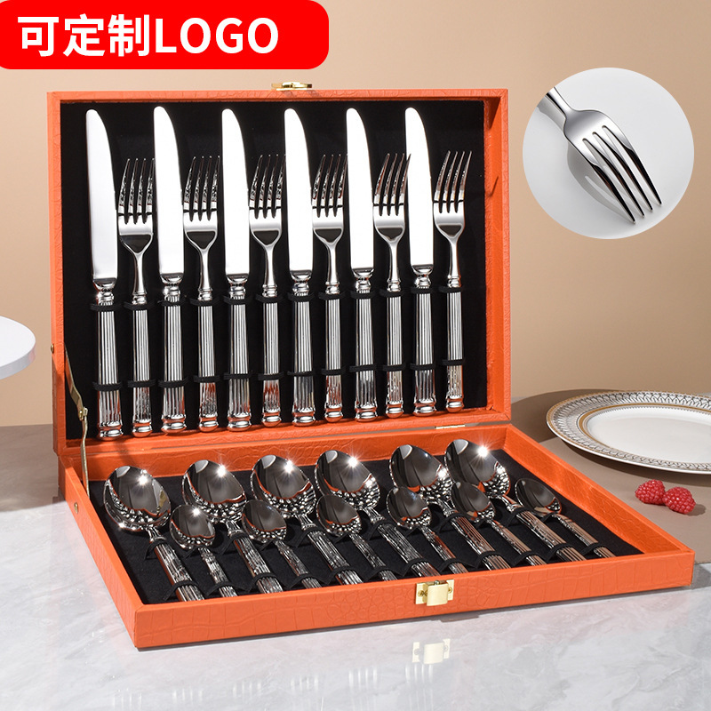 High-End Gift Knife, Fork and Spoon 24-Piece Set Cross-Border E-Commerce Tableware for 6-Person 304 Steak Knife Gift