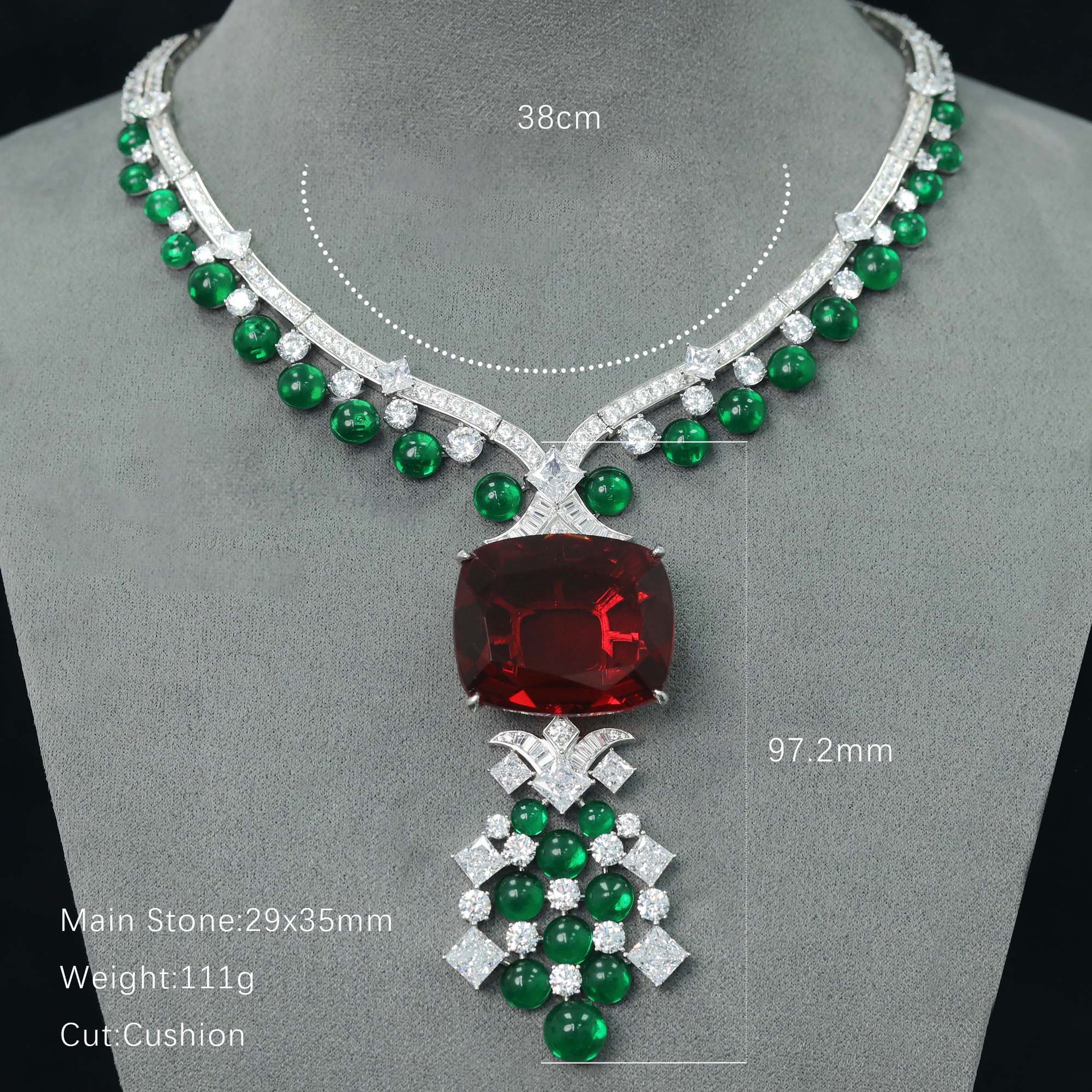 Collar de plata 925 chapado en oro con diamantes de alto contenido de carbono, turmalina rubelita y joyería de alta gama para mujer.