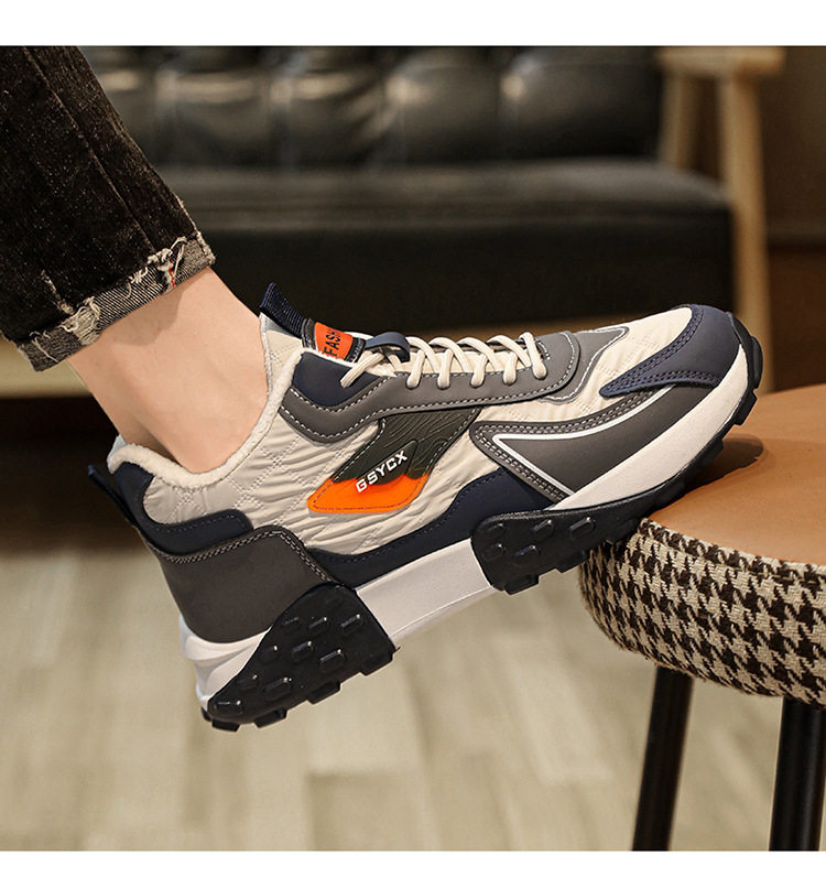 Giày nam kiểu sneaker cổ cao lót nhung dày dặn giữ ấm chống nước đế dày — Kaki, Milan, Xám đen chi tiết 14