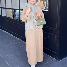 2025跨境外贸秋冬女装连衣裙亚马逊中东圆领休闲宽松连衣裙长袍