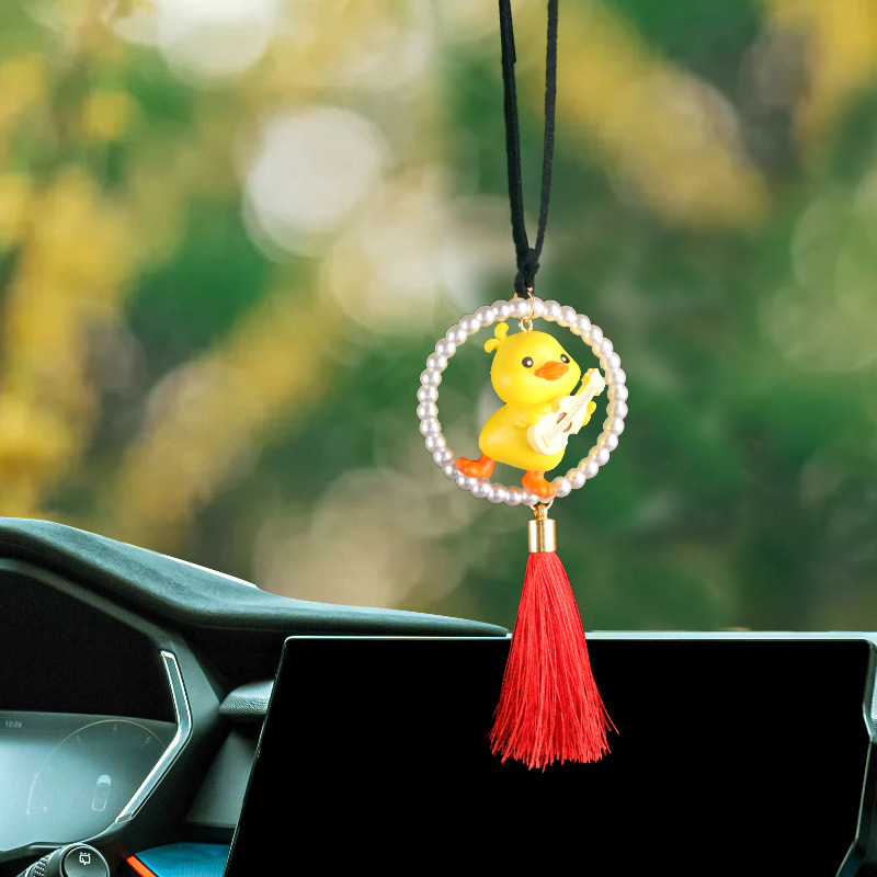 Colgante de coche colgante de coche anillo columpio pato suministros de coche espejo retrovisor decoración pequeño pato amarillo red pato rojo
