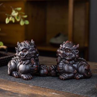 Purple Clay Tea Pet Lucky Pixiu Male and Female Pair Ornaments Can Be Used to Raise Handmade Tea Play Tea Table Tea Table Decoration Tea Set Accessories