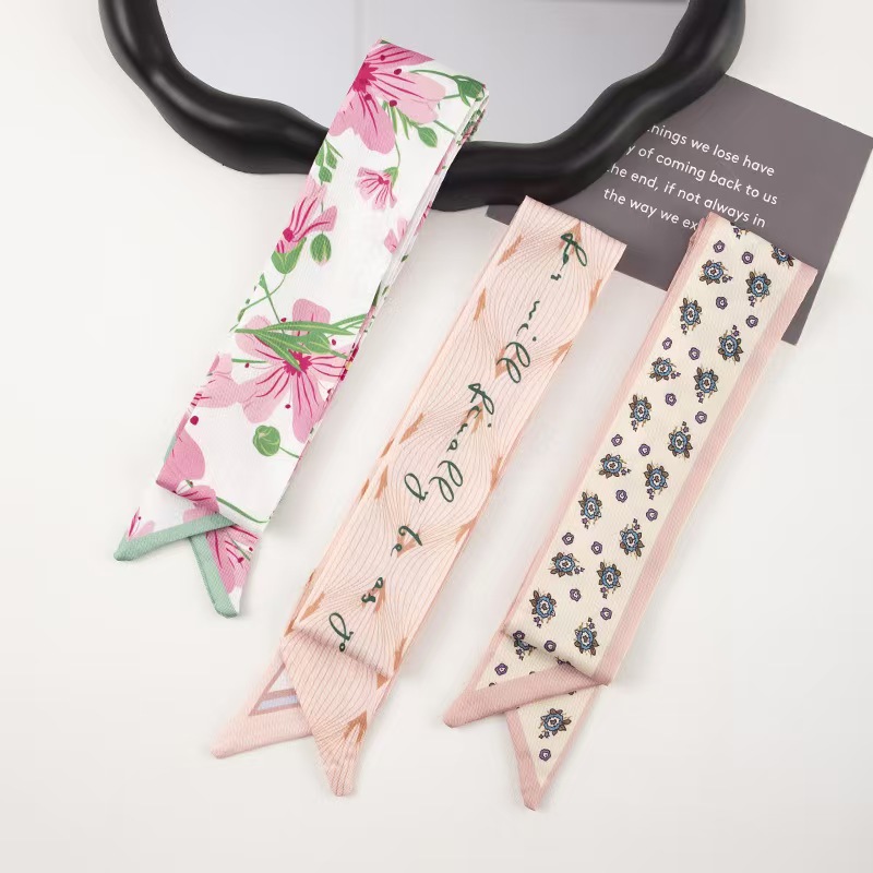 Pink Long Silk Scarf with a High-End Feel, Cute and Stylish, Chanel-Style Hair Tie, Diagonal Silk Scarf, Headband, Ribbon
