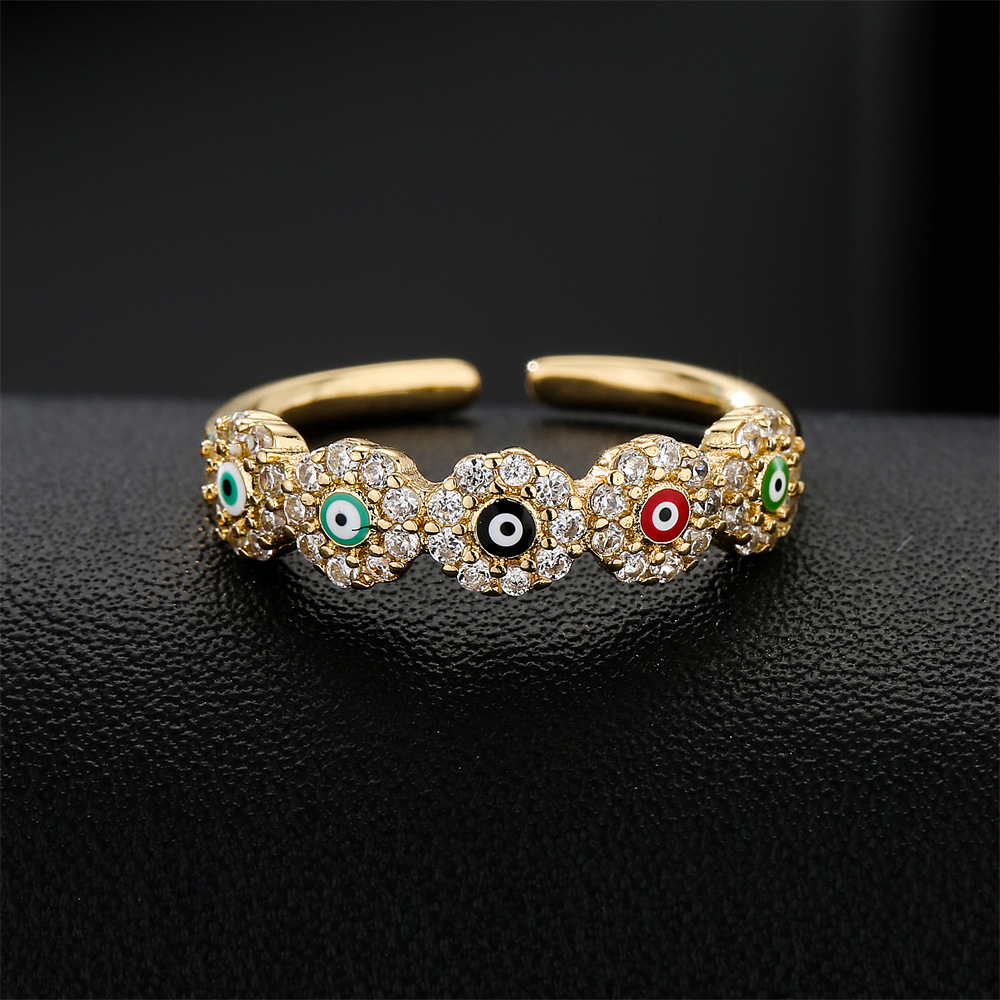 new geometric copper-plated 18K gold zircon drip oil devilu0027s eye ring wholesale