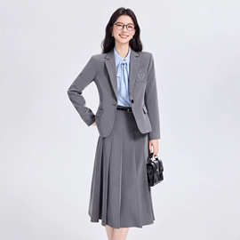 学院风西装套装裙春秋款大学生JK制服校供高中生班服高腰百褶长裙