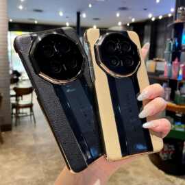 适用华为Mate70RS国风赛道手机壳电镀保时捷P70Ultra荔枝纹保护套