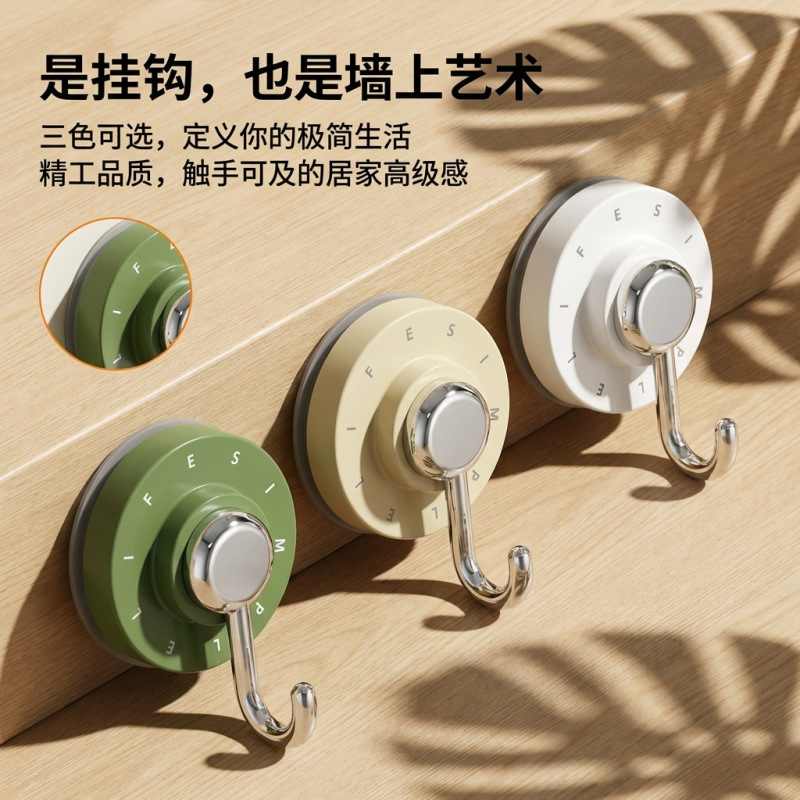 Suction Cup Hook, No Drilling Required, Strong Load-Bearing, Rotating, Vacuum, Traceless, for Bathroom, Kitchen, Behind Door, Wall, New