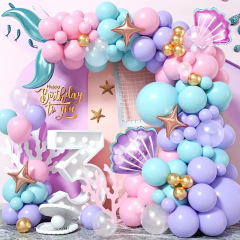 マーメイド海洋テーマバルーン花輪マカロン色誕生日パーティー装飾シーンアレンジバルーンアーチ
