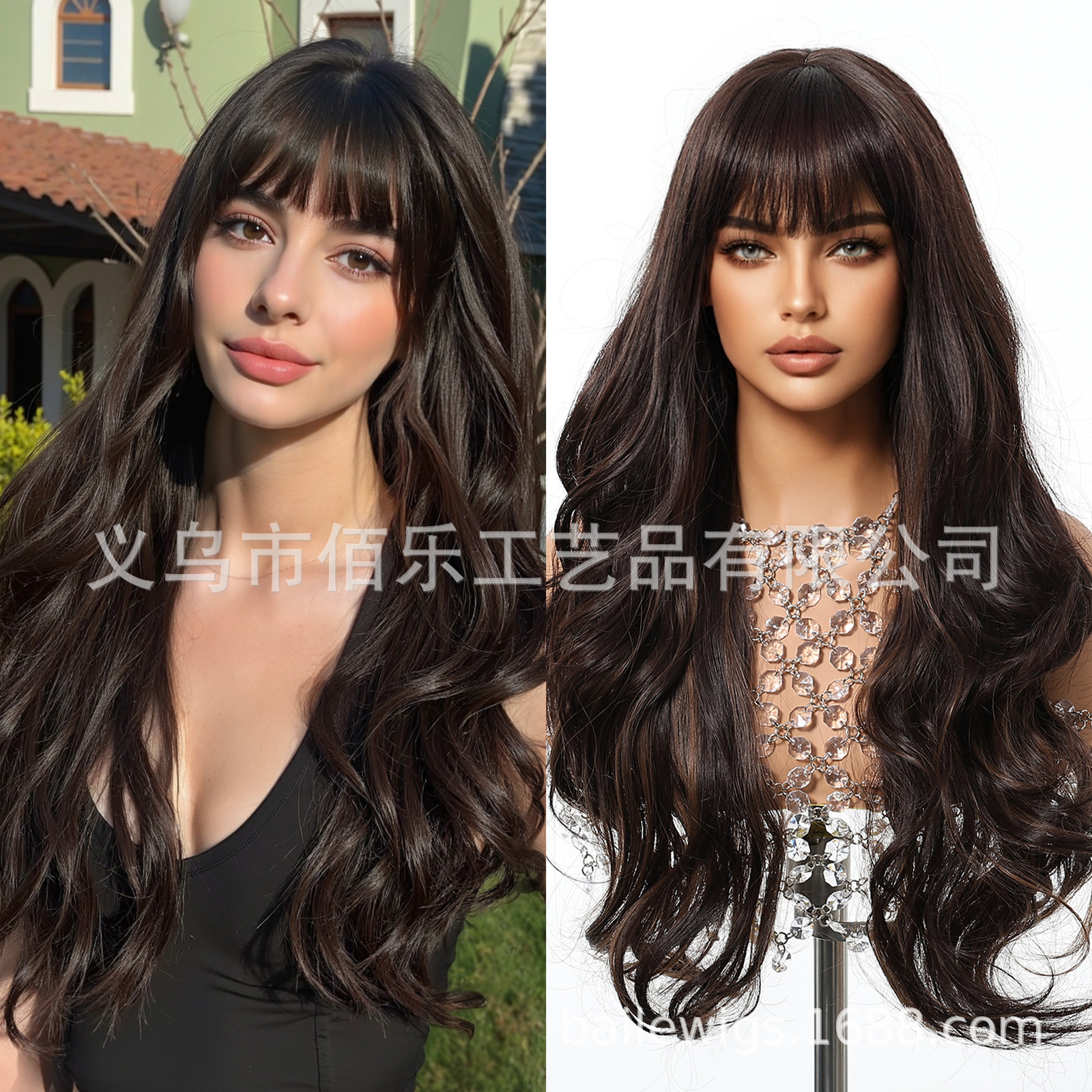 Peluca marrón oscuro venta caliente transfronteriza pelo largo y rizado natural todos los días cubierta de fibra química mujer Europa y América spot wigs al por mayor