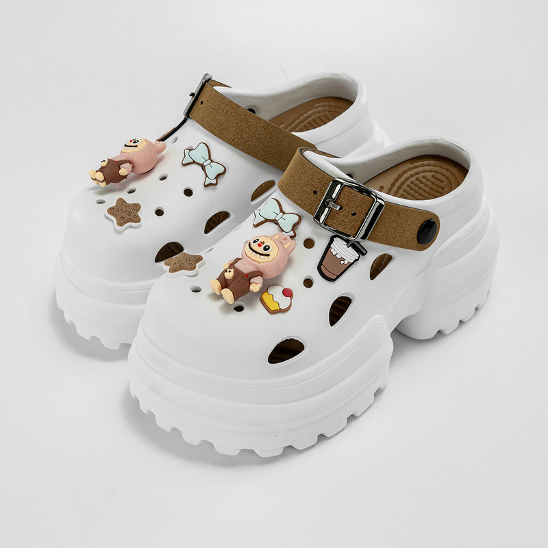 New Milk Tea Rab Cloth Height 10cm Fashionable All-match eva Hole Shoes Women's Outer Wear Thick Bottom Non-slip Sandals