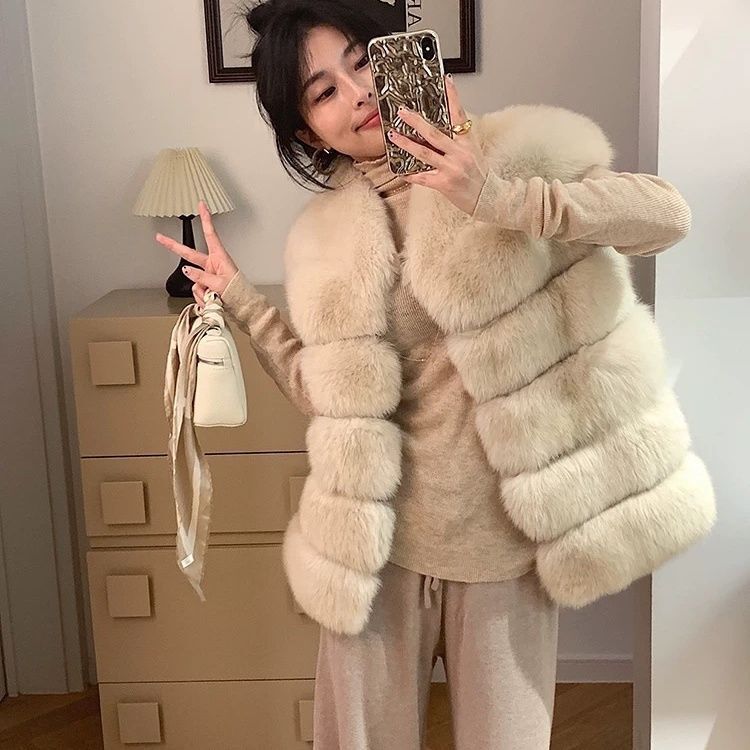 Unmun Fox Fur Vest for Women 2025 New Trendy Eco-Friendly Fur Small Fashion Young Fur Outerwear