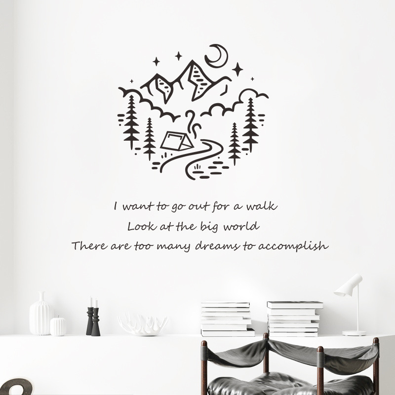 Simple Pen Forest Creek Mountain Peak Moon Wall Sticker Wholesale display picture 3