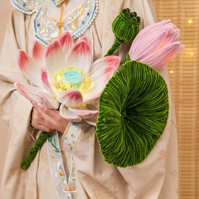 中秋节灯笼扭扭棒莲花灯diy手工材料包手提兔子灯古风发光荷花灯