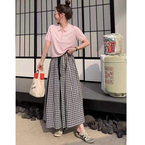 Women's Plus Size 80-300 lbs Grid Pants Skirt Summer Thin High-Waist Versatile Slimming A-Line Skirt
