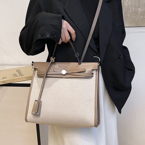 Luxury Handheld Kelly Tote Bag 2025 Cross-border New Canvas Color-block Large Capacity Commuter Shoulder Bag