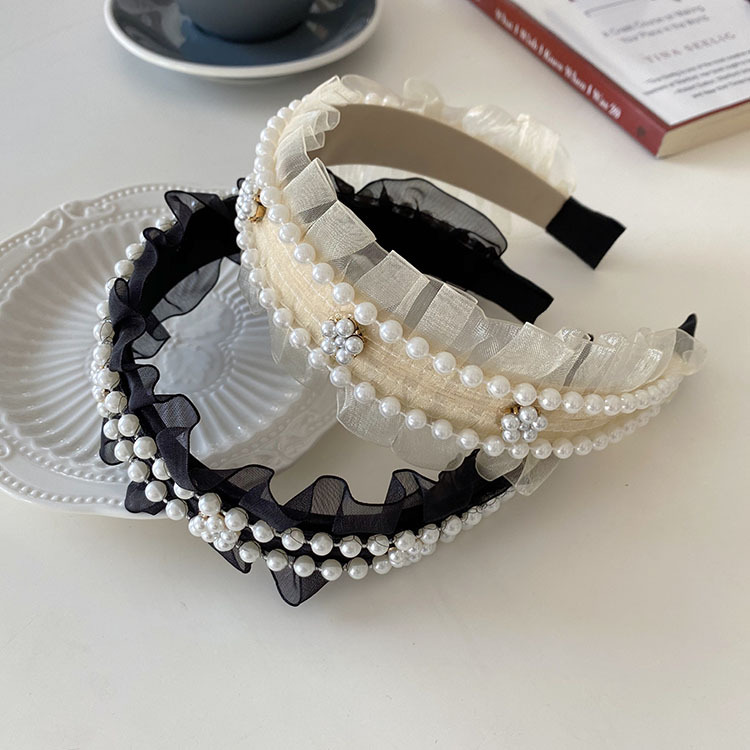 Korean Version Lace Pearl Fold Headband display picture 5