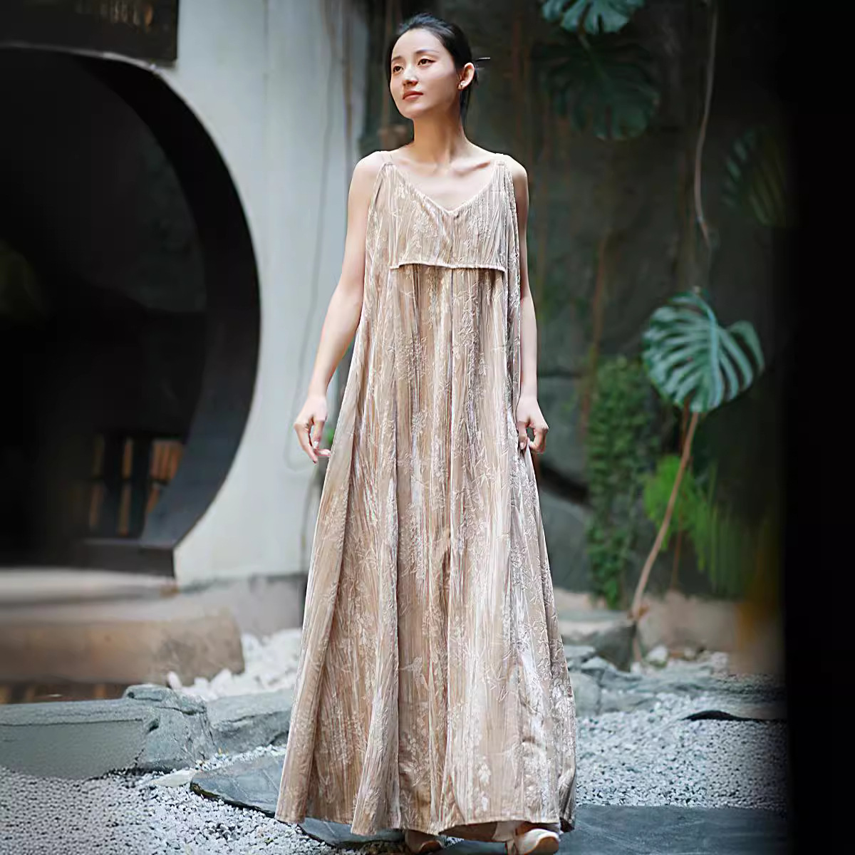 Velvet long slip dress