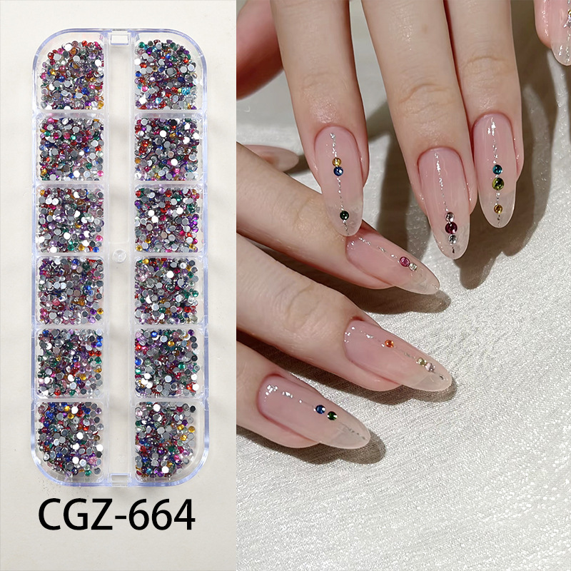 GZ-664 12 그리드 라운드 플랫 바텀 다이아몬드 [혼합 색상]