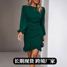 欧美跨境性感长袖修身包臀连衣裙2025秋季新品亚马逊外贸鱼尾裙子