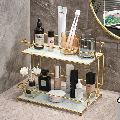 Light luxury bathroom storage rack without punching cosmetics and skin care product storage rack bathroom storage rack double layer large capacity