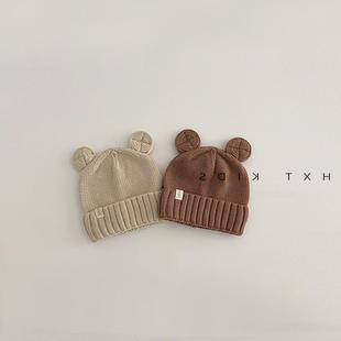 Korean Baby Stylish Solid Color Bear Pullover Cap 6 Months Baby Super Cute Cute Korean All-match Autumn and Winter Hat 8