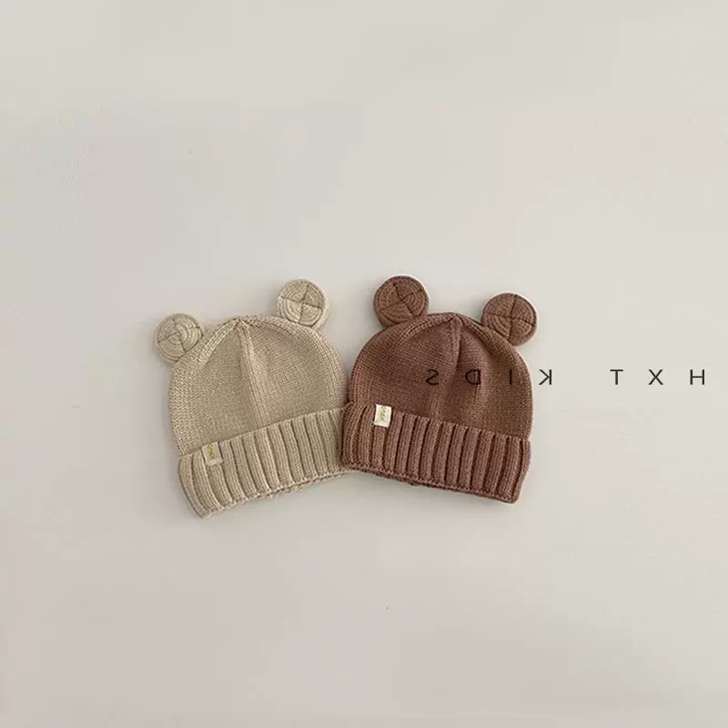 Детская Южная Корея Модный однотонный пуловер с медведем Кепка 6 месяцев Детская супер милая Корейская универсальная осенне-зимняя шапка 8