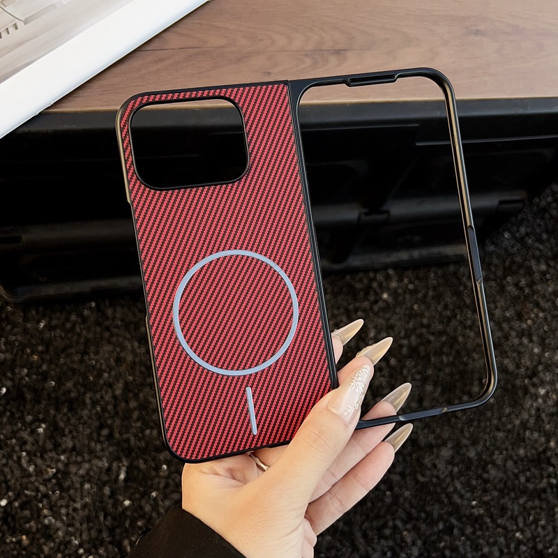 Magnetic carbon fiber pattern JU inscription - red