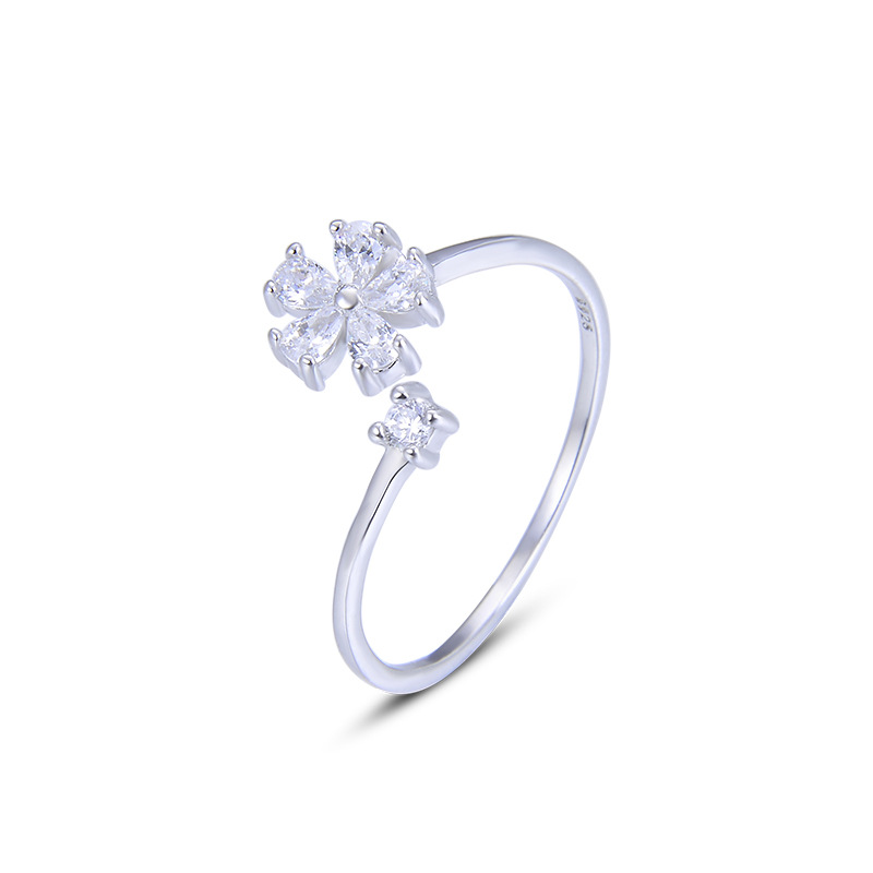 Zircon pétalo anillo femenino 925 Luz de plata de ley de lujo nicho diseño de alto sentido anillo ins flor anillo de dedo índice joyería