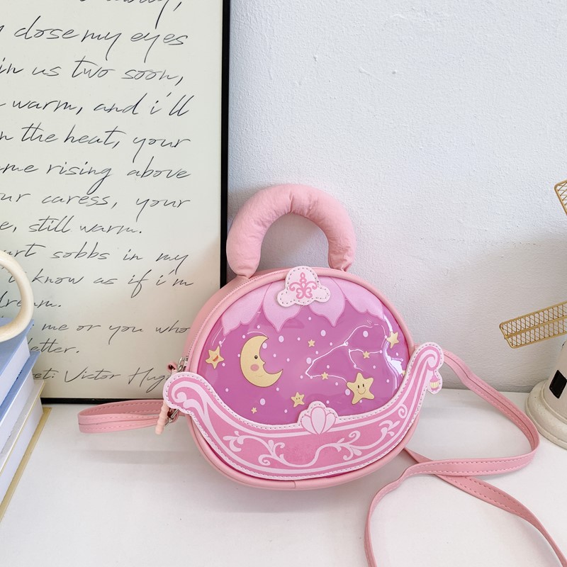 Bolsa de princesa infantil creativa 2025 nueva moda luna cama de caricatura animada niña portátil bolsa de tramo inclinada