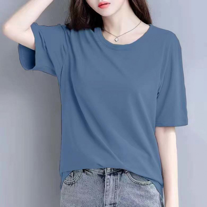 女性用モーダル半袖シャツ、夏の新しいルーズ半袖Tシャツ、黒のボトムシャツ、多用途の痩身トップ|undefined