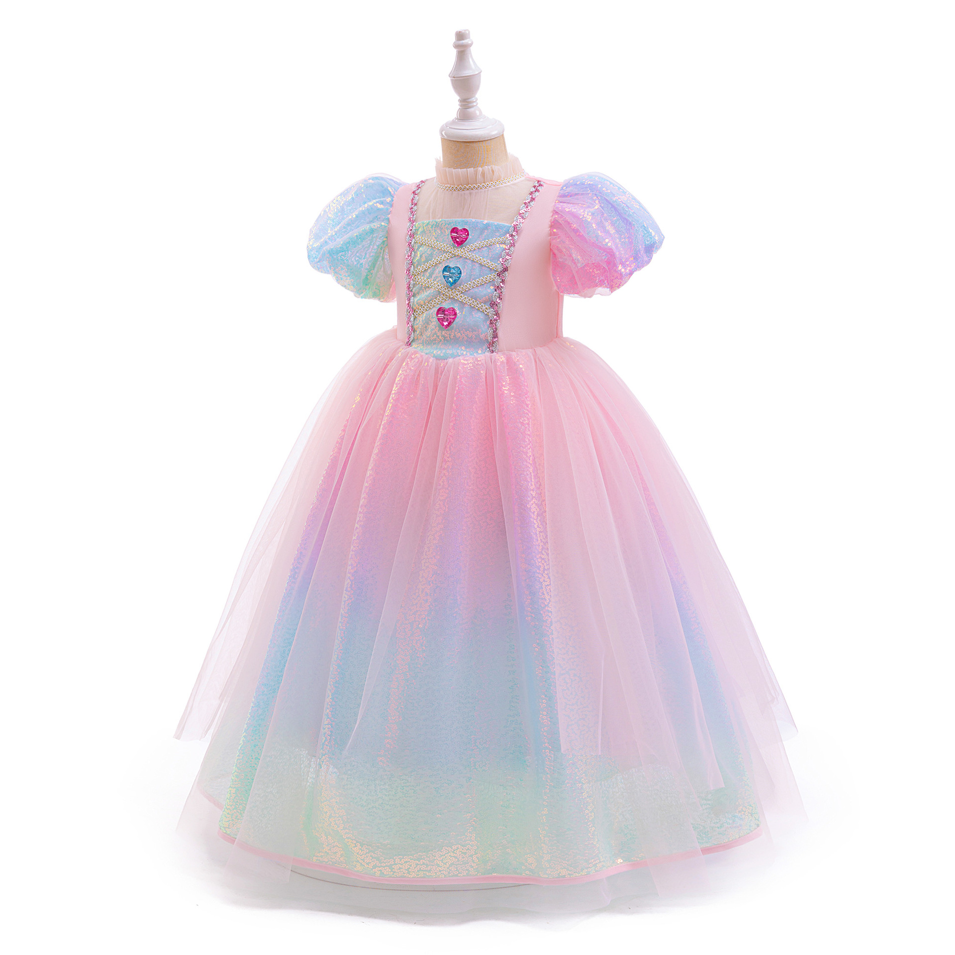 Niña pastel vestido 2024 nuevo vestido de arco iris de mangas cortas princesa de estilo chino regalo de cumpleaños
