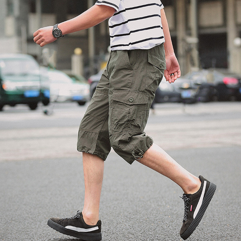 Pantalones cortos de verano, pantalones cortos para hombres, ropa de trabajo suelta de verano para hombres, pantalones multibolsillos, pantalones casuales de 7 puntos, pantalones deportivos