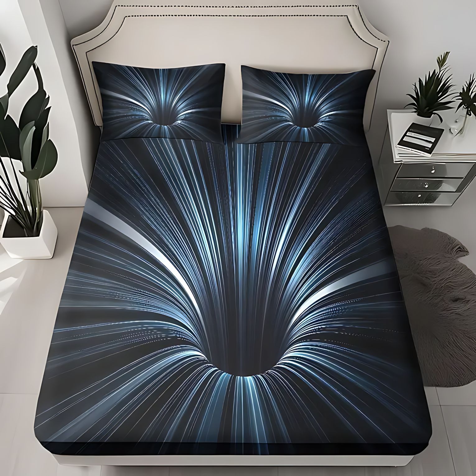 TEMU / JIT Abstracción 3D agujero negro vórtice HD impresión digital cama de cama de cama