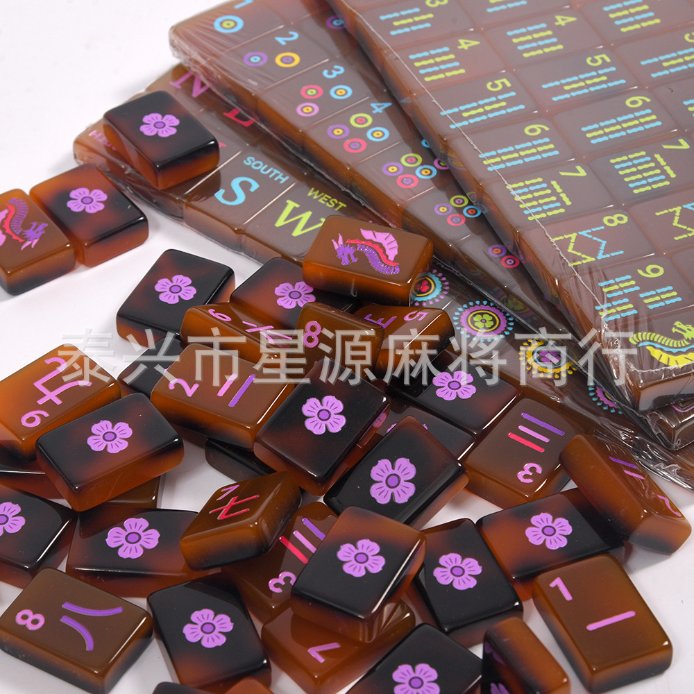 Cross-border tortoiseshell American mahjong tiles in rose red acrylic, European and American mahjong tile gift set, hand-punched mahjong tiles for wholesale