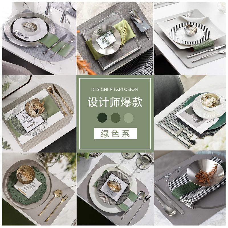 Modern Model Room Tableware Green Exhibition Hall Dining Table Tableware Set Dinner Plate Soft Decoration Accessible Luxury Western Tableware